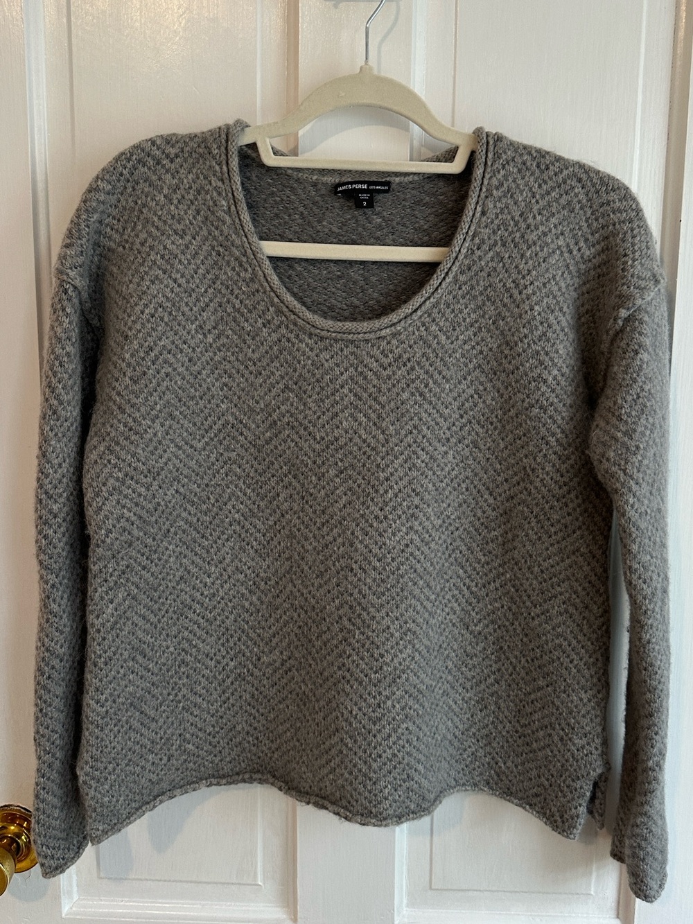 James Perse Heather Gray Textured Crewneck Sweater